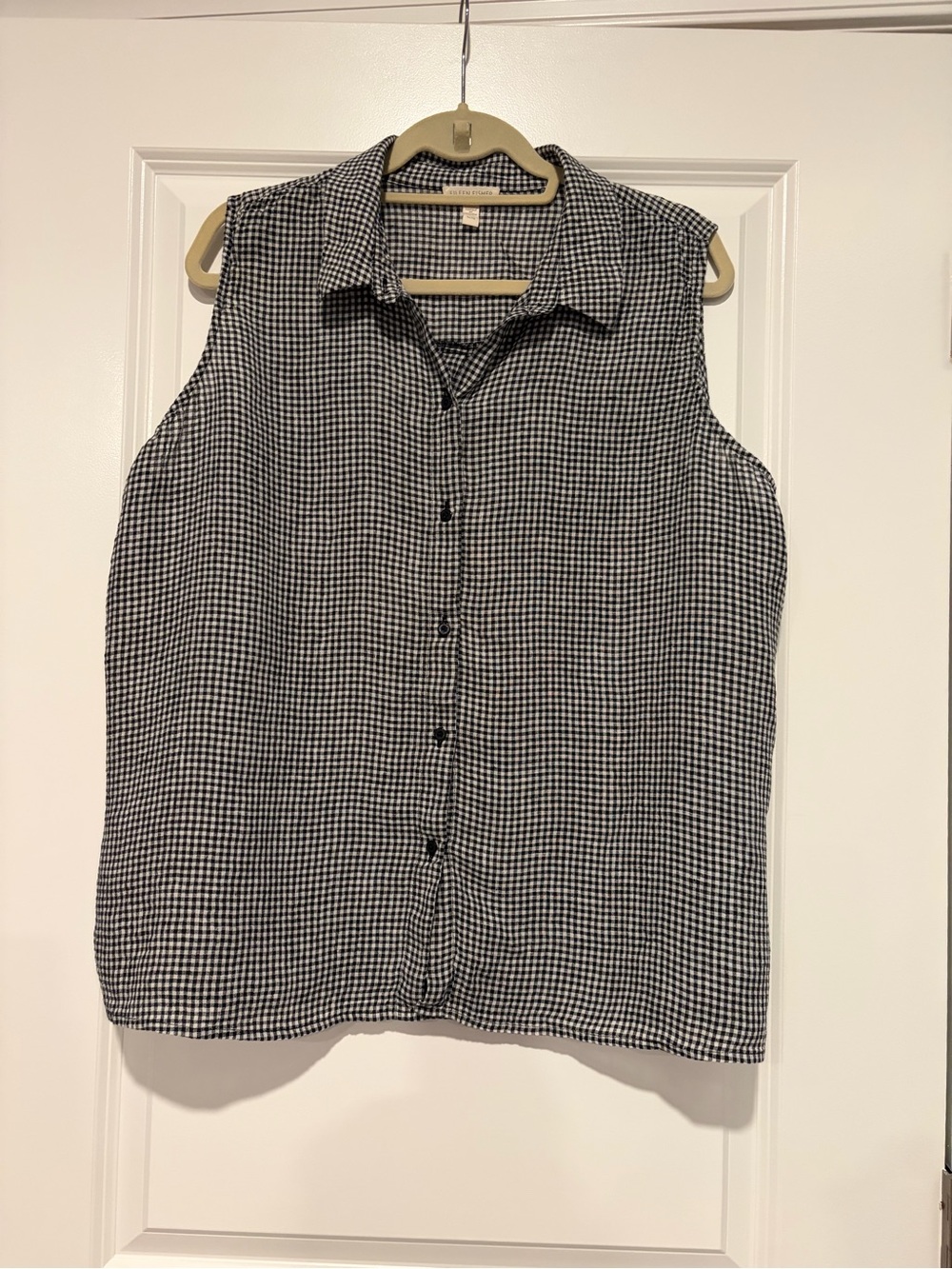 Eileen Fisher Sleeveless Black & White Gingham Button-Up Top
